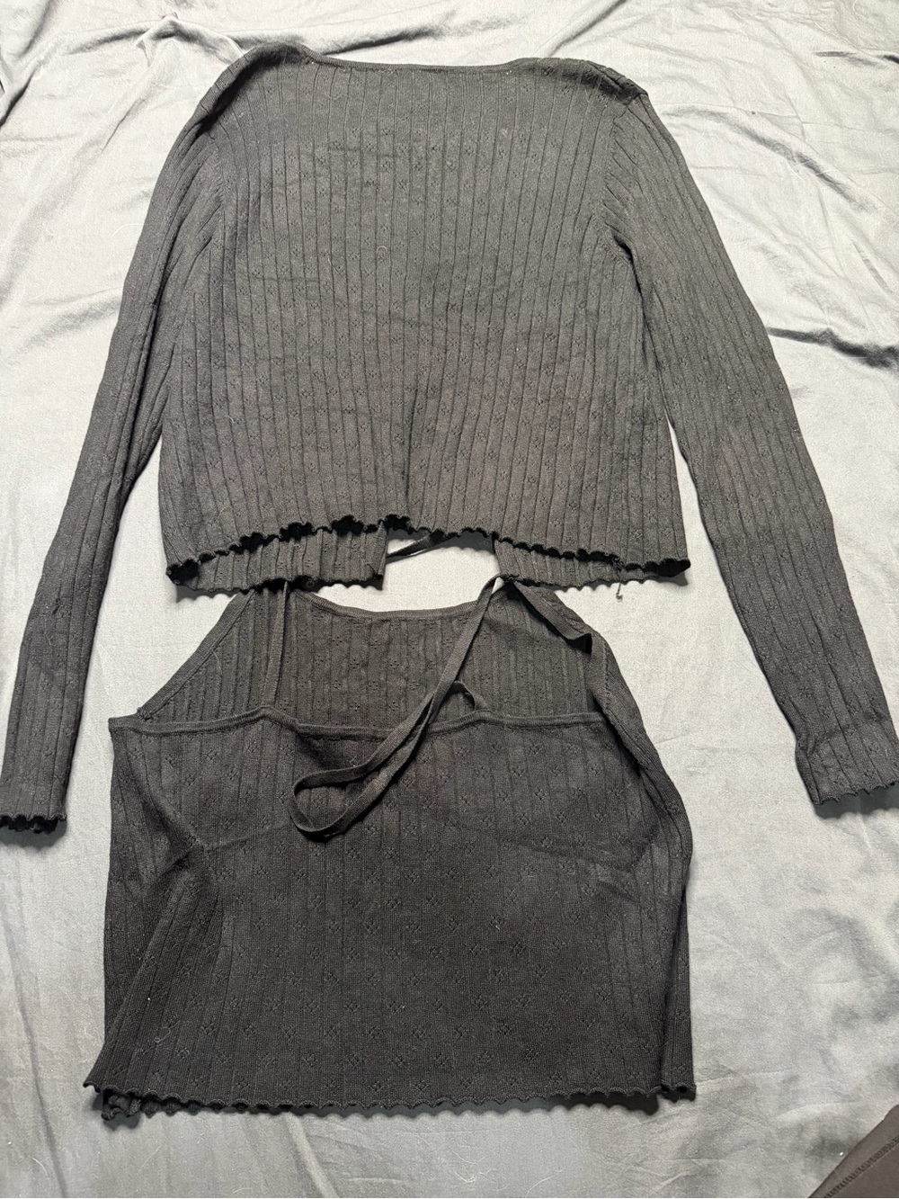 No Boundaries Black Ribbed Knit Tie-Front Cardigan & Tank Set - Picture 5 of 5